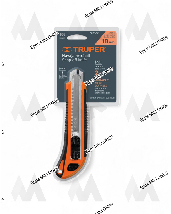 Navaja Retráctil / Cutter Profesional 18mm SK4 (Incluye 3 Cuchillas) - Truper